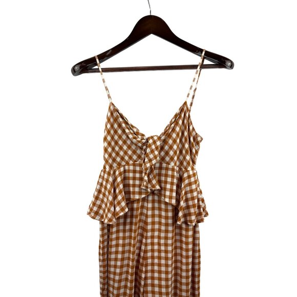Women’s Saylor Small Brown & White Gingham Tank Pantsuit with Ruffled Bust - Picture 2 of 6